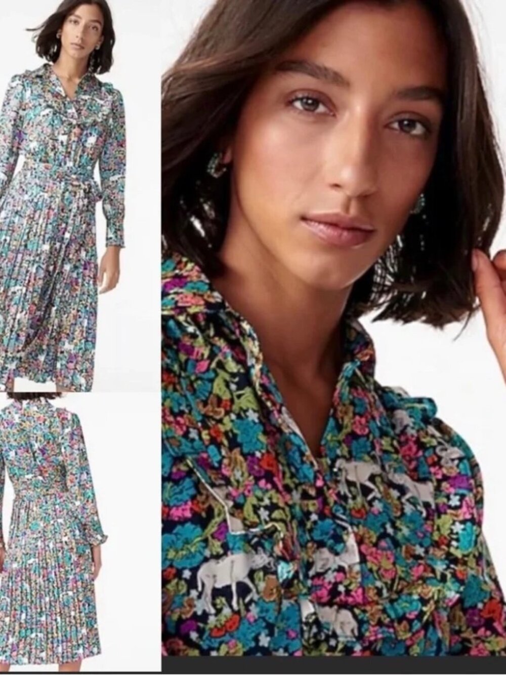 J. Crew Floral Grazing Goats Pleated Midi Dress